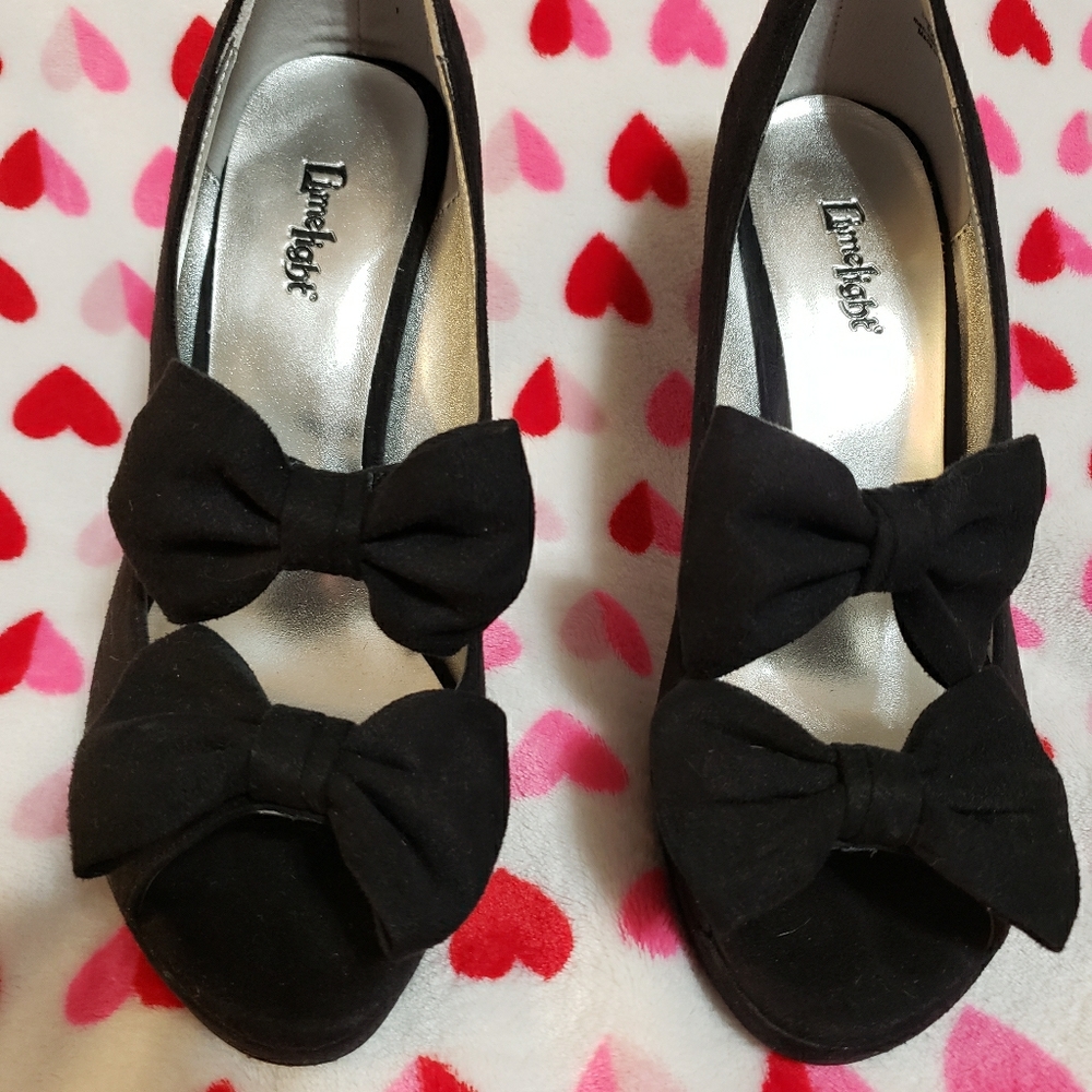 LimeLight Black Double Bow Peep Toe size 10